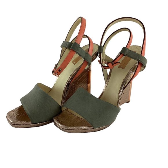 Reed Krakoff Shoes - Reed Krakoff Shoes Women's Size 41 Orange Army Green Copper Strappy 5" Heels